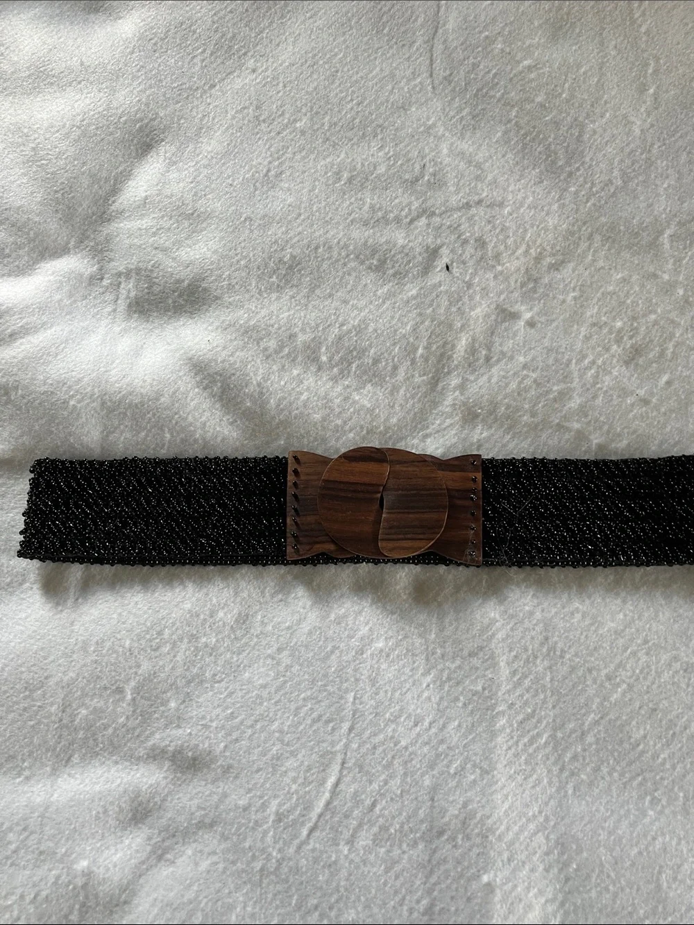 Stunning Black Beaded Stretchy Belt with Wooden Buckle